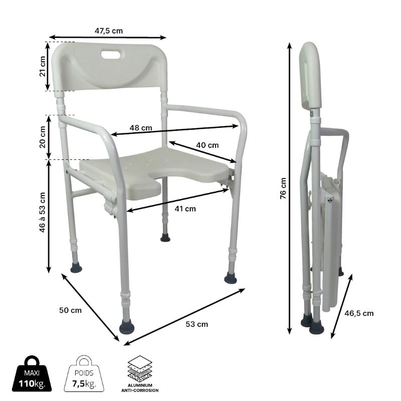 Chaise de douche Tobago mesures