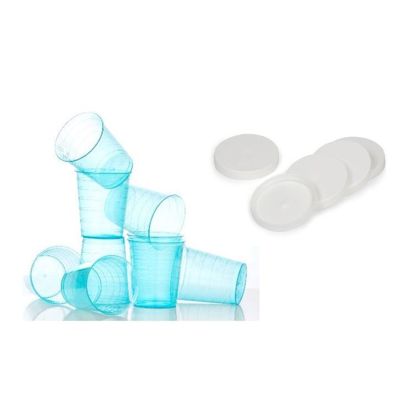 Gobelet gradué 30 ml bleu + couvercle