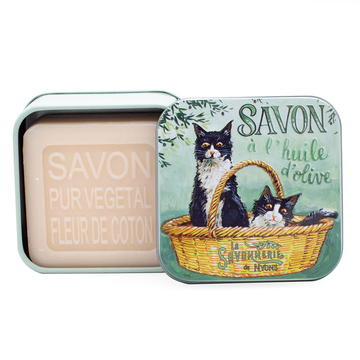 savon vegetal pure vegetal fleur de coton Boite Métal Chats Noirs Et Blancs et Savon 100g
